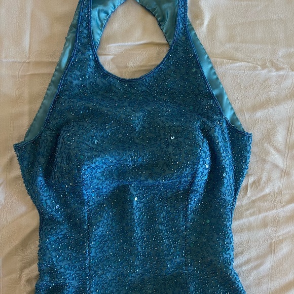SCALA Blue Beaded Sequined Formal Gown Size Small - Picture 4 of 5